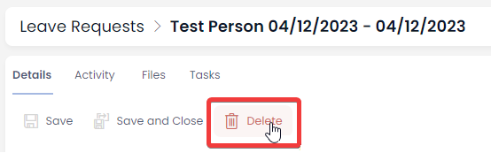 A screenshot depicting the location of the delete button inside a leave request item.